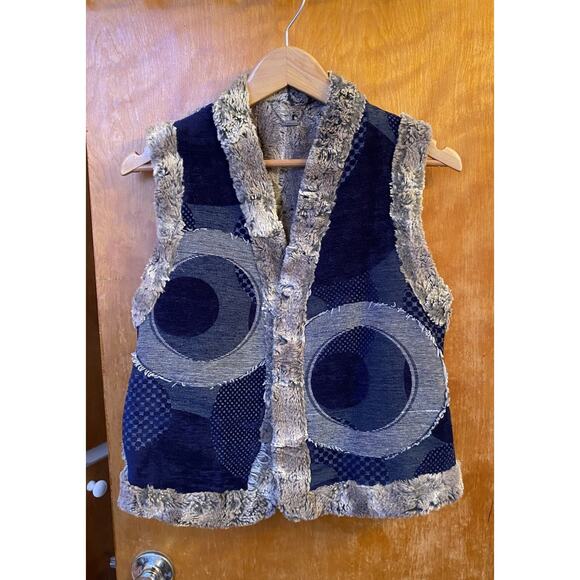 Custo Barcelona Jackets & Blazers - Vintage Y2K Custo Barcelona Tapestry Faux Fur Reversible Vest Boho Euro Sz 2 Mod